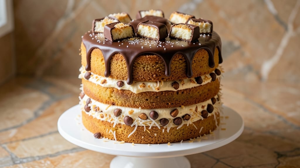 Almond Joy Layer Cake Recipe: Toasted Coconut and Chocolate Swirl Bliss