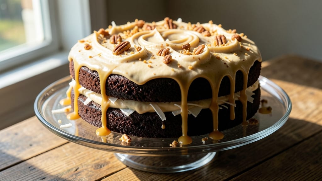 Ashleigh Wright's German Chocolate Cake Recipe: Triple-Layered Richness With Pecan Streusel Crown