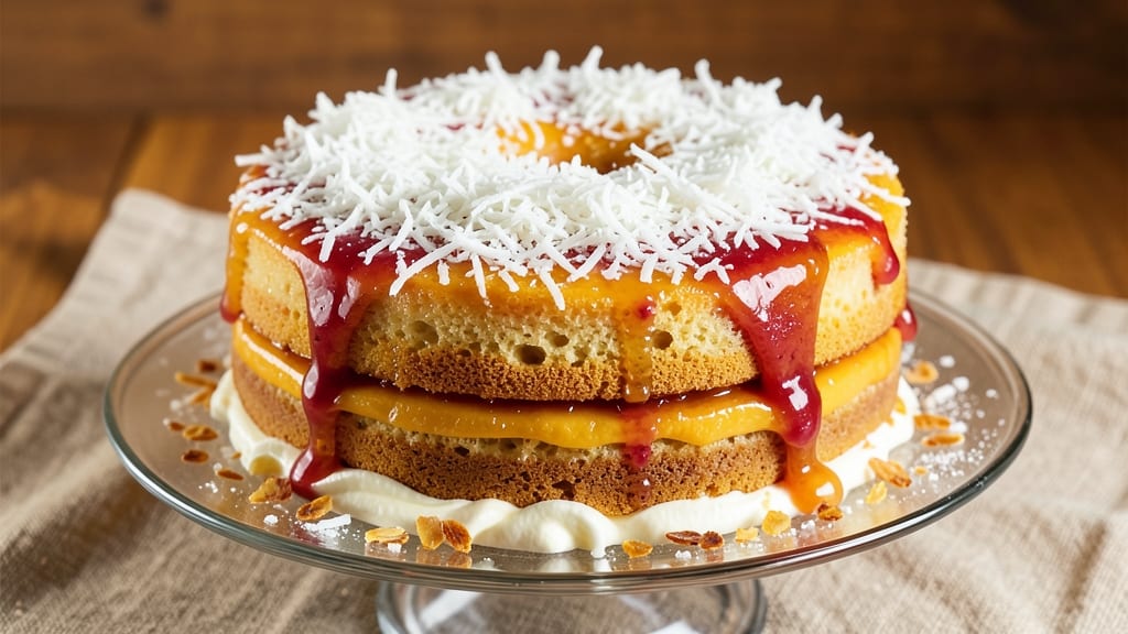 Asian Jiggly Cake Recipe: Silky Mango Coconut Layers With Crunchy Topping