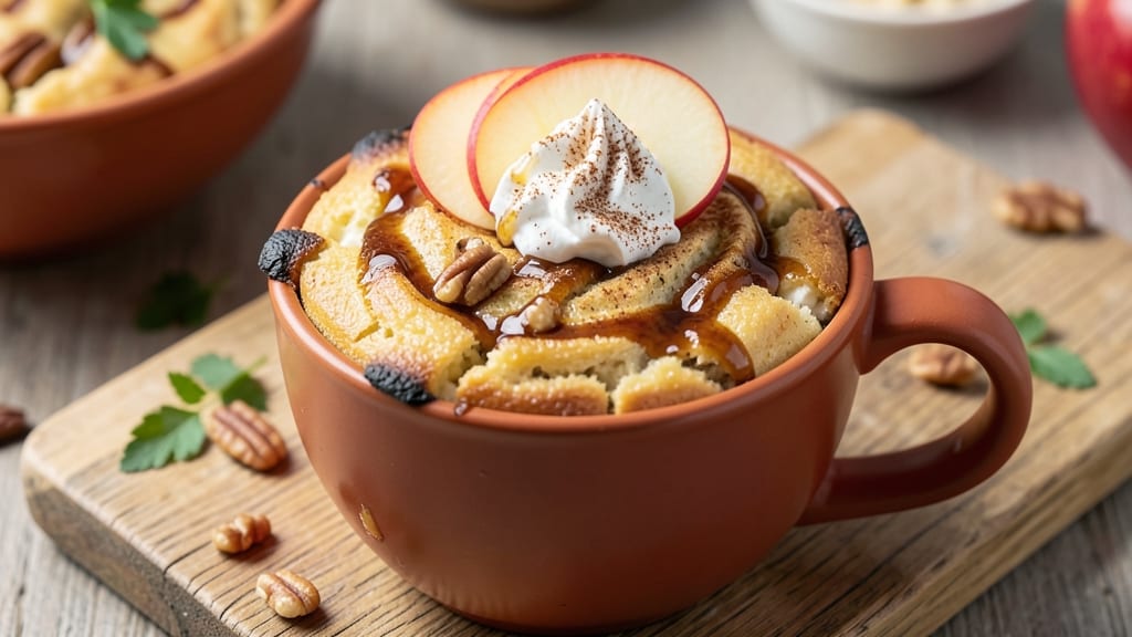 Apple Cinnamon Cottage Cheese Mug Cake Recipe: Warm Spiced Apple Filling With Tangy Creamy Topping