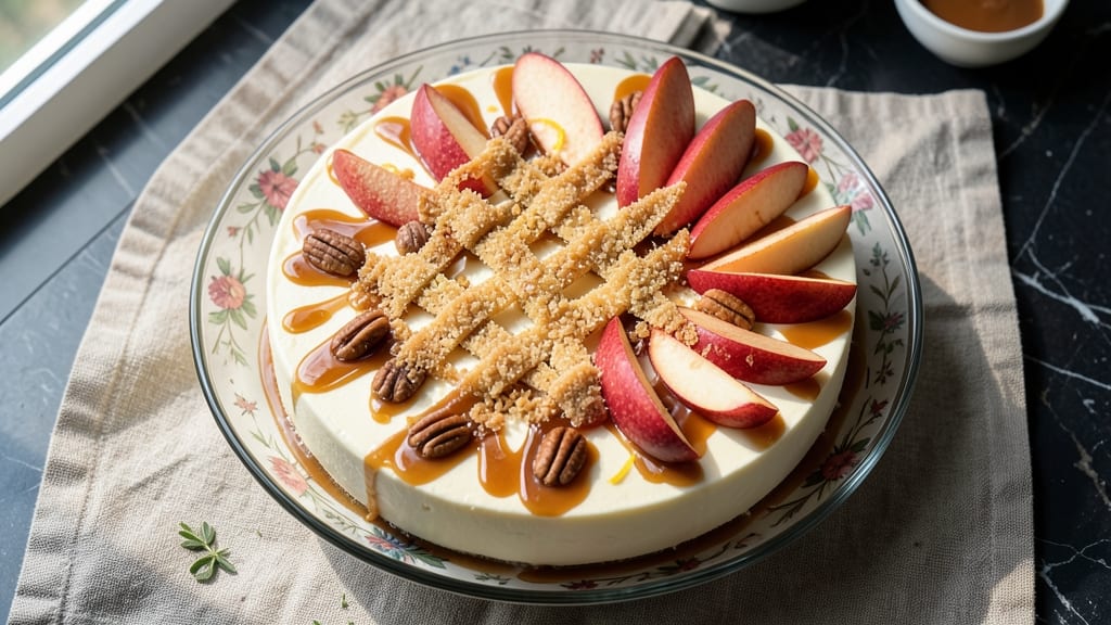 Apple Praline Cheesecake Recipe: Buttery Streusel Crown Over Spiced Apple Filling