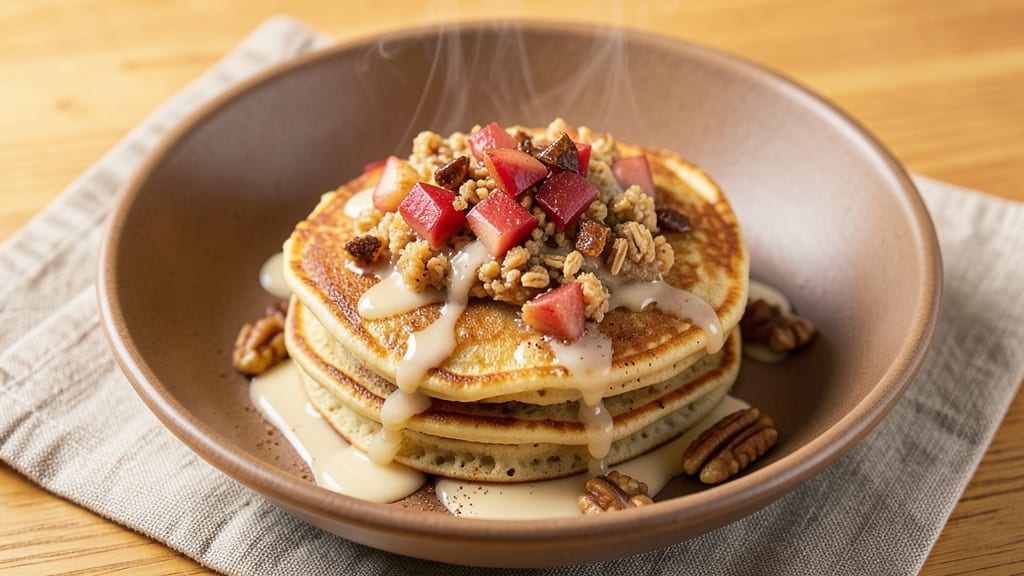 Apple Crisp Pancakes Recipe: Warm Spiced Fruit Streusel Over Fluffy Vanilla Layers