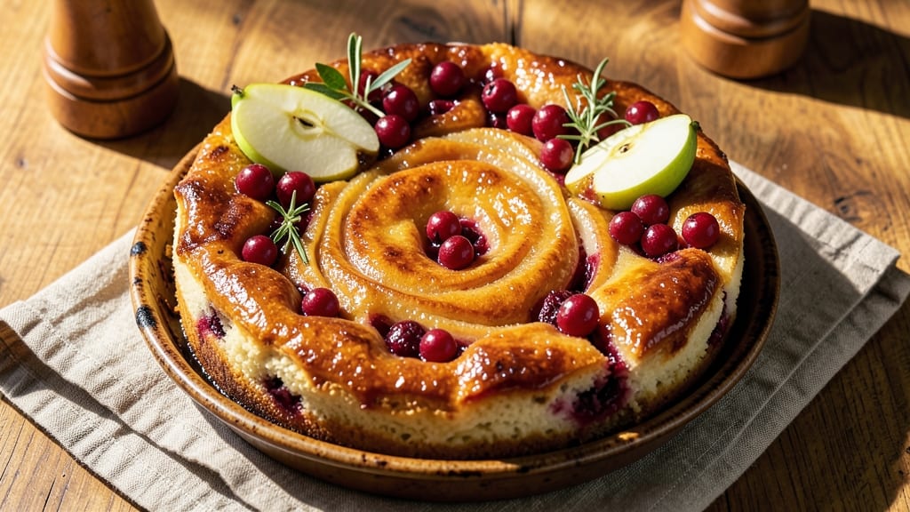 Apple Cranberry Upside Down Cake Recipe: Caramelized Apple Layers With Tart Cranberry Swirls