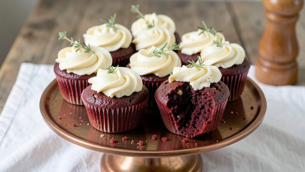 Auntie Em's Red Velvet Cupcakes Recipe: Moist Layers with Cream Cheese Frosting Swirls
