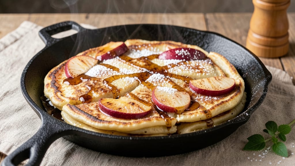 Apple Pancake Skillet Recipe: Warm Cinnamon-Apple Streusel Over Fluffy Vanilla Layers